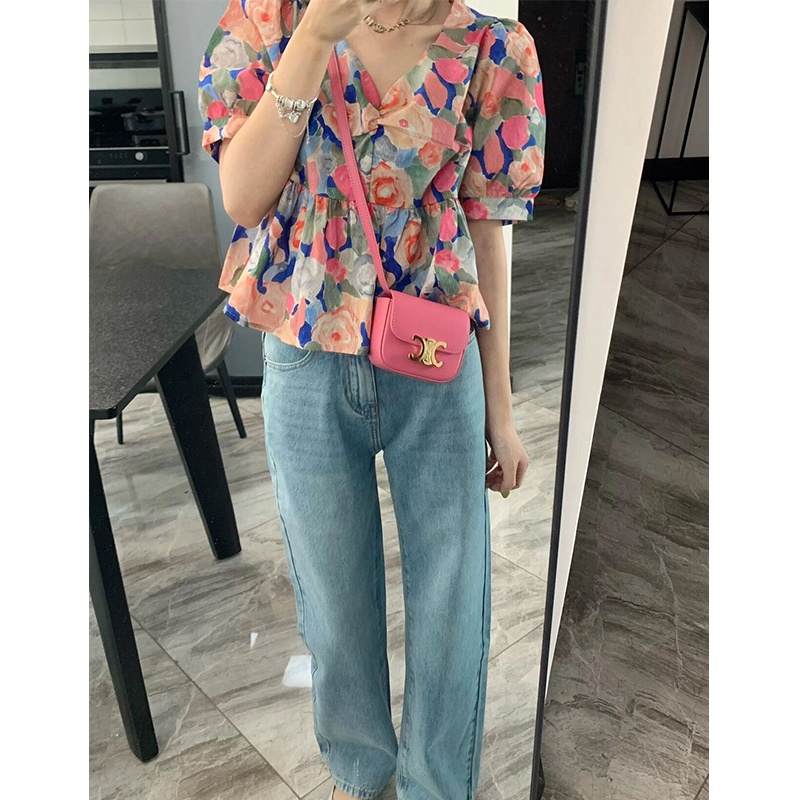 Áo Sơ Mi Ngắn Tay Phồng Ôm Dáng Thời Trang Mùa Hè Phong Cách Pháp Mới Cho Nữ