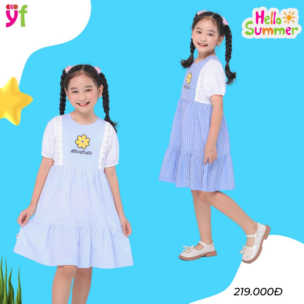 Đầm cho bé gái rút nhún TT hoa form dài YF - YDX026-3