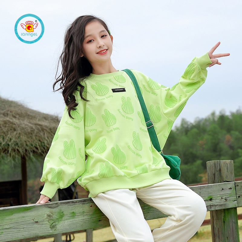 Áo sweater IQ Angel dáng rộng kiểu thể thao thời trang xuân thu cho bé gái