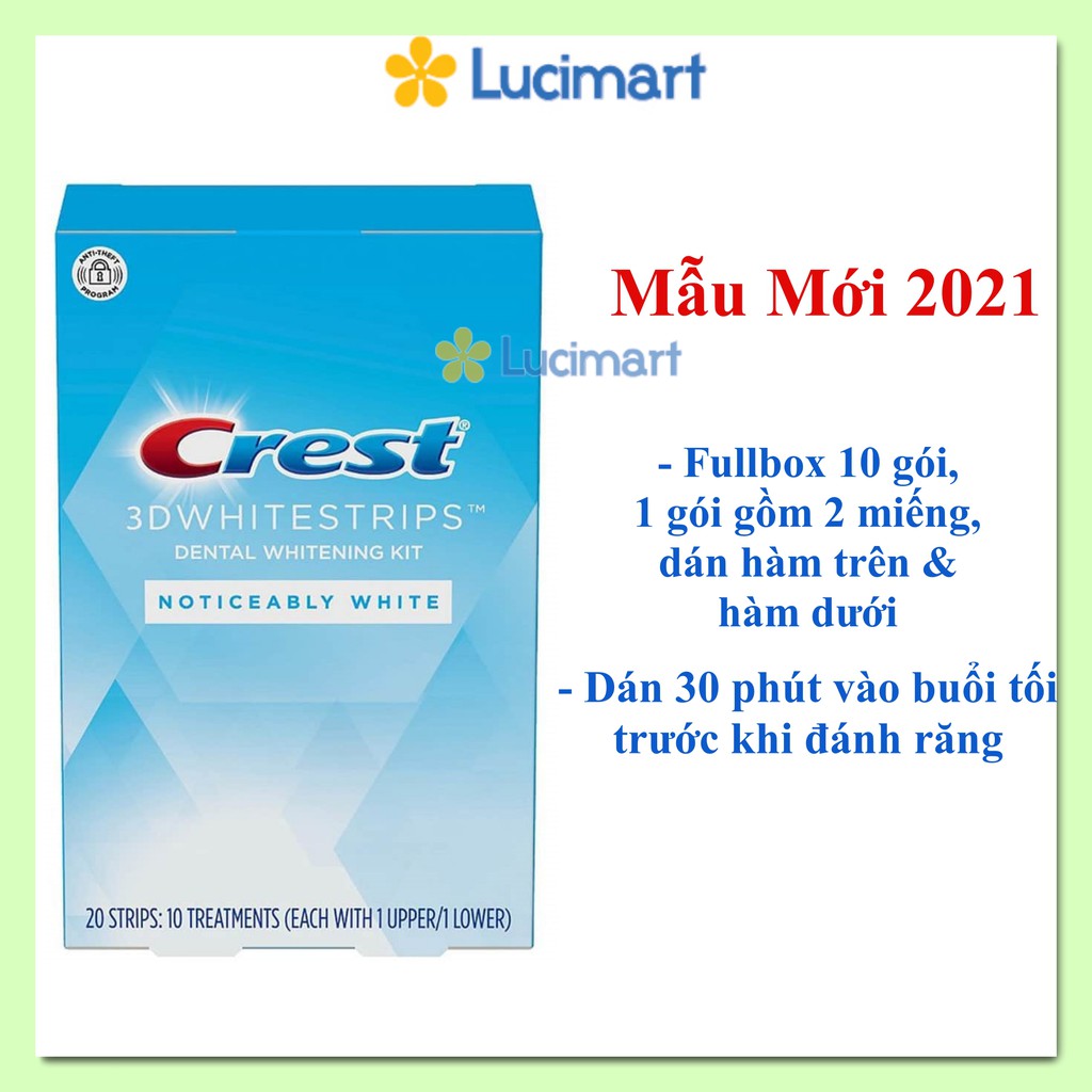 Miếng dán trắng răng Crest 3D White Whitestrips, Fullbox đủ loại [Hàng Mỹ]