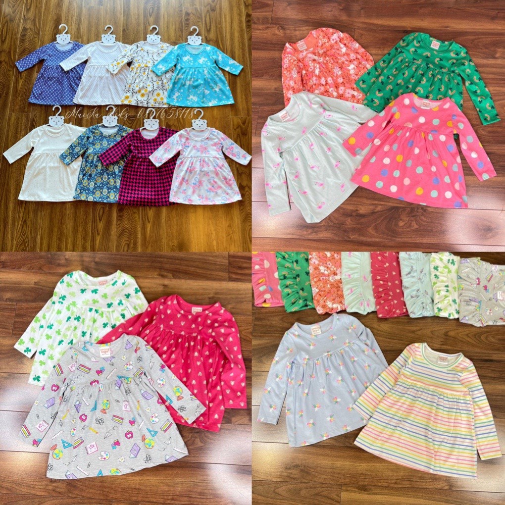 Váy dài tay thu đông cho bé gái, đầm dài tay cho bé chất cotton mềm mịn đủ size 6-18kg