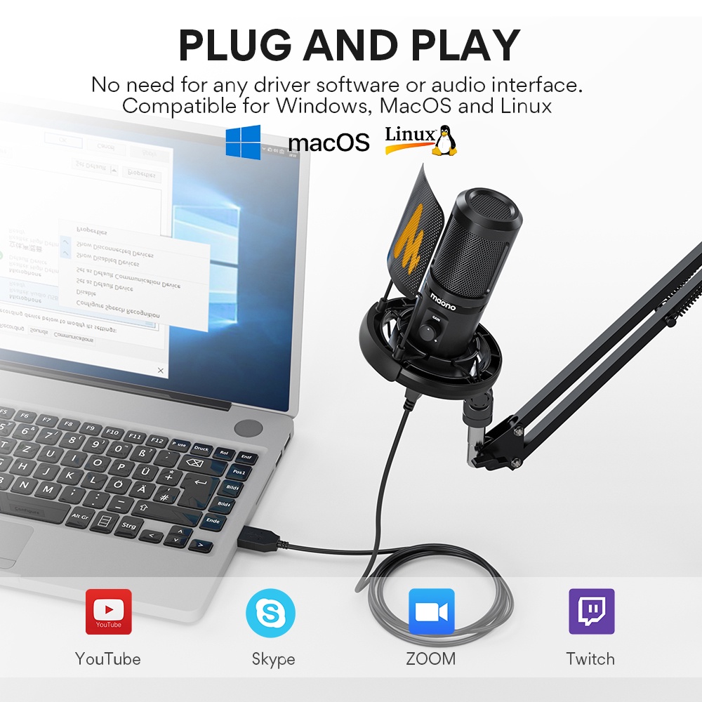 Micro Thu Âm USB MAONO AU-PM461S Kèm Giá Đỡ Micro Tiện Dụng Cho Máy Tính Bàn/Laptop