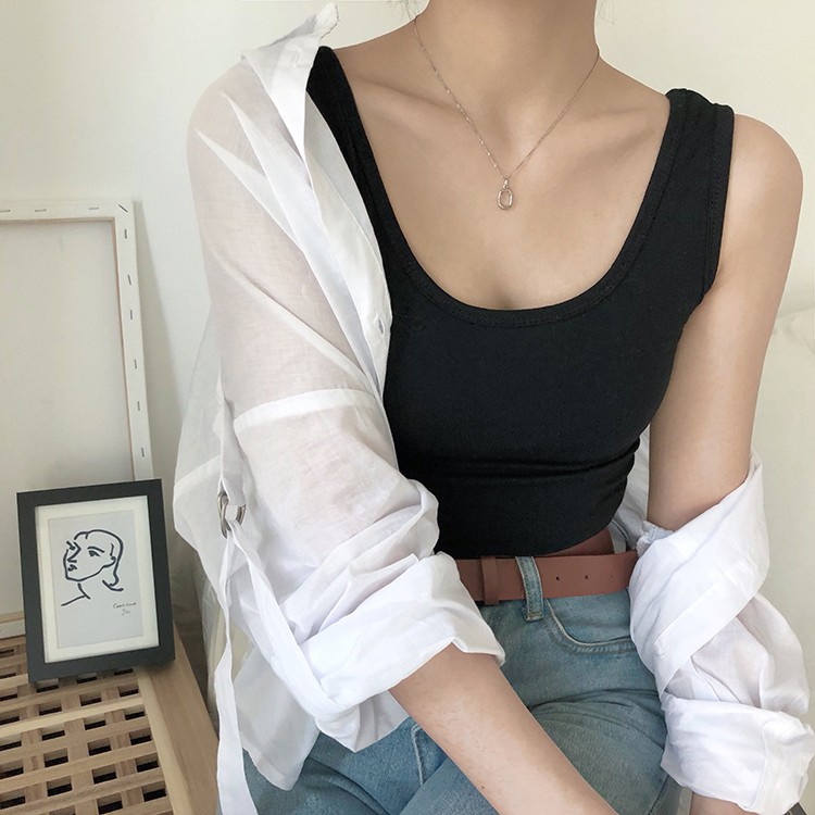 Áo Croptop Sát Nách Cổ Chữ U Màu Trơn Thời Trang Cho Nữ