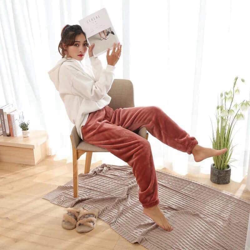 (shipnhanh) Quần nữ ngủ mặc nhà nỉ bông giữ nhiệt bo gấu siêu ấm cho bạn gái loại 1 lông mềm mịn hàng xuất nhật | BigBuy360 - bigbuy360.vn