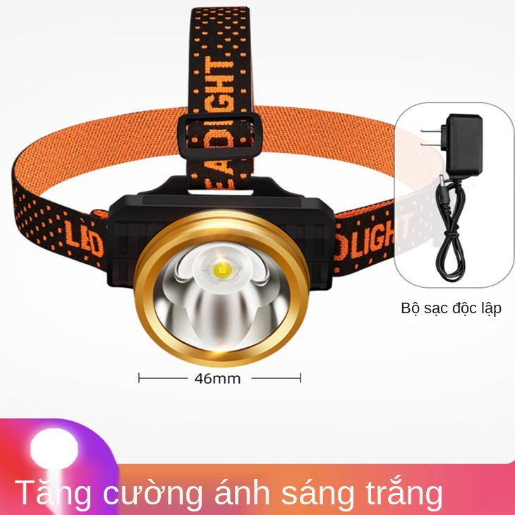 đèn pha ánh sáng mạnh chiếu xa LED có thể sạc lại chống thấm nước siêu gắn vào ban đêm đánh cá và thợ mỏ pin