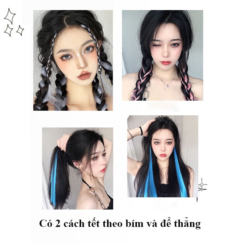 Tóc giả highlight tết bím dài xoăn tự nhiên-tóc giả 2 mảnh dài 60cm dành cho nữ