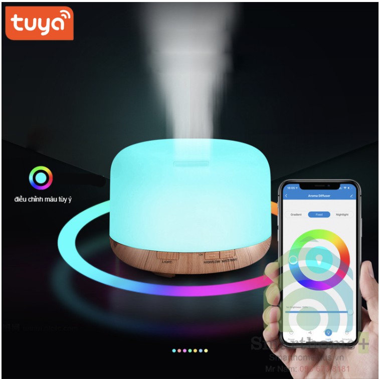 Máy Phun Sương Tạo Ẩm Tích Hợp Đèn Ngủ Đổi Màu RGB Wifi Tuya SHP-Hum1