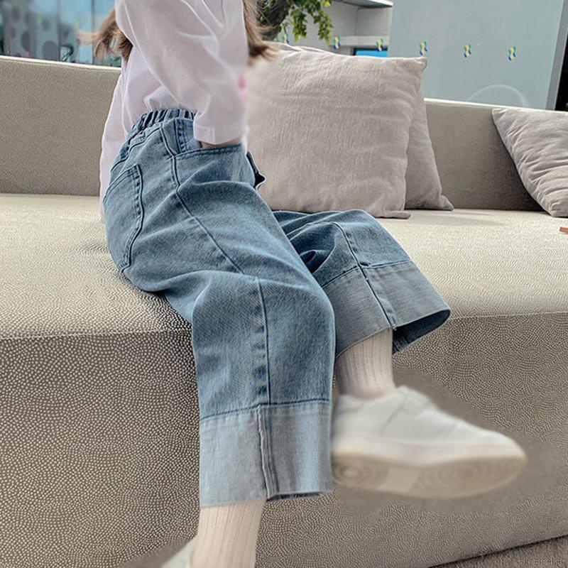 Quần jean dài ống rộng co giãn thời trang cho bé gái