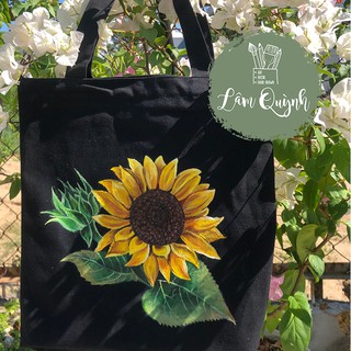 Túi Vải Đeo Vai Vẽ Hoa Hướng Dương Có Ngăn Khoá Kéo Canvas Mềm