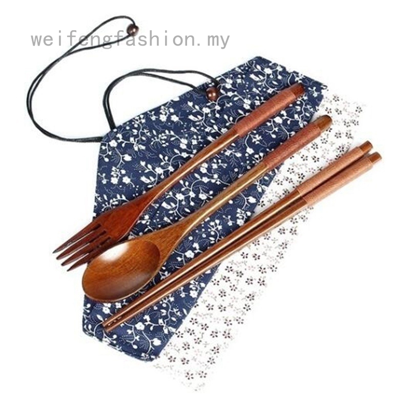 Bộ Dụng Cụ Ăn Bằng Gỗ Kèm Túi Đựng Phong Cách Nhật Hàn Sang Trọng