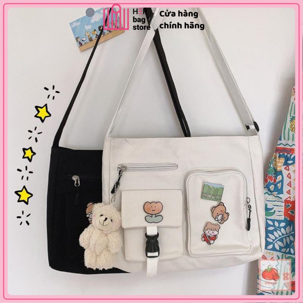 [FreeShip] TÚI ĐI HỌC DÀY DẶN Túi Vải Canvas học sinh viên đeo chéo size to chất vải đẹp giá rẻ Herbagstore