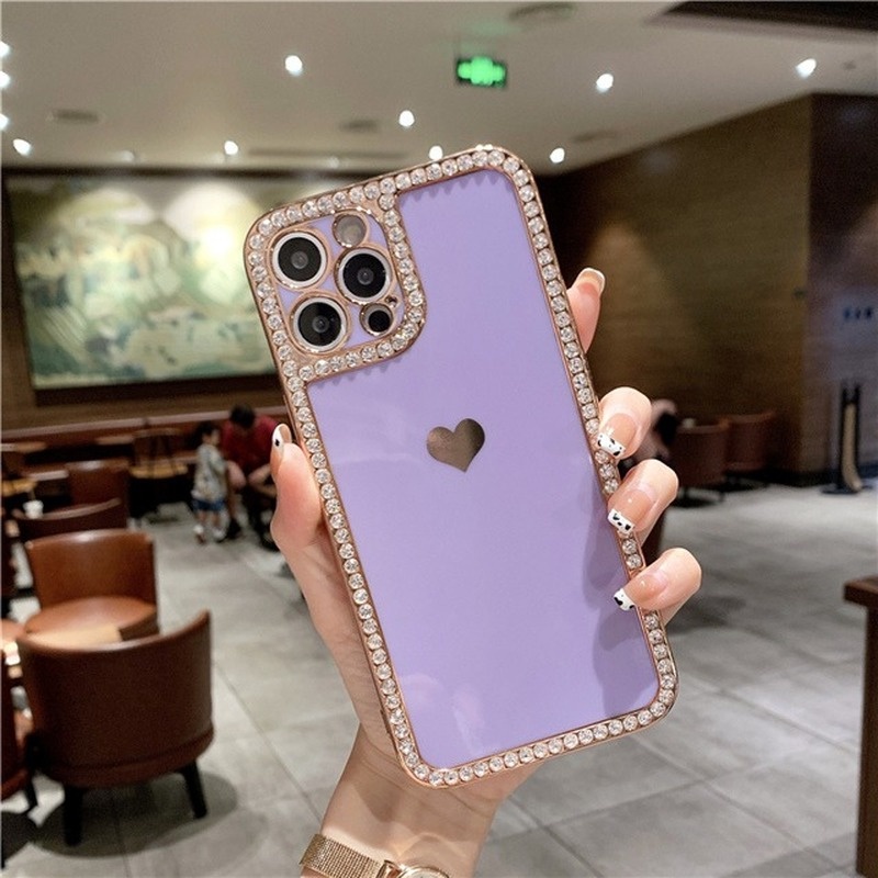 Ốp Điện Thoại Đính Đá Hình Trái Tim Dễ Thương Cho iPhone 11 12 13 Pro Max