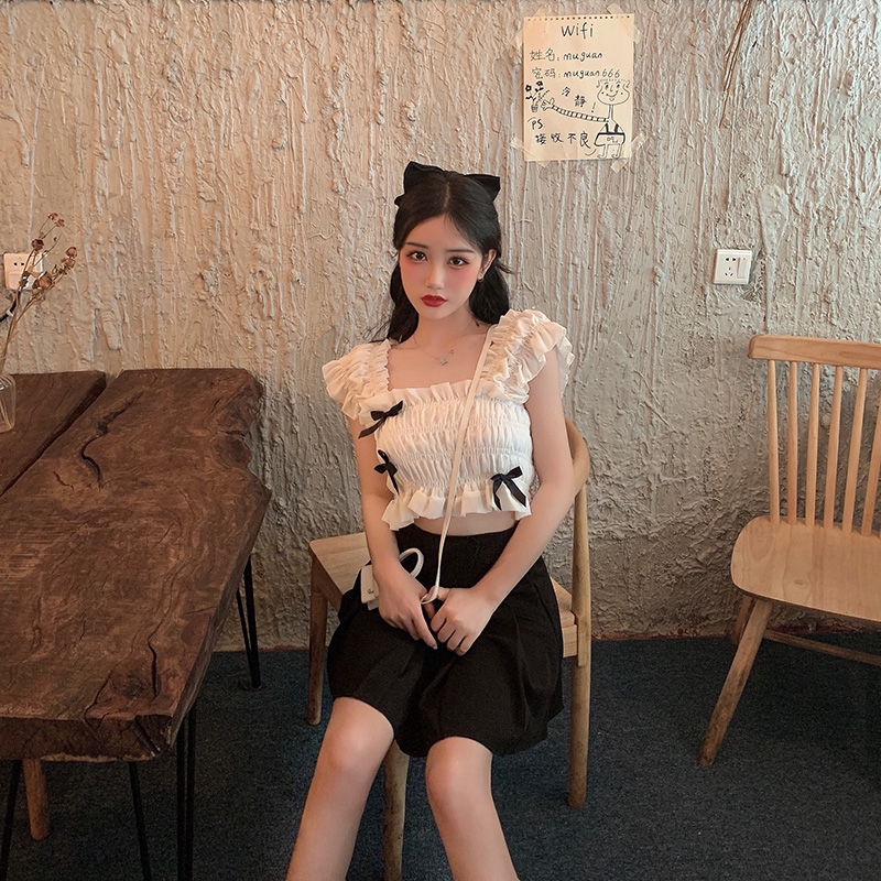 Áo IELGY màu trơn phối nơ thời trang gợi cảm dành cho nữ