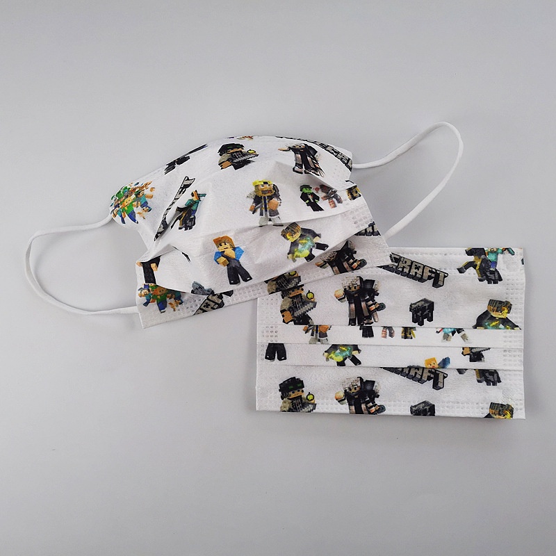 2022 Mới Minecraft Hoạt Hình Miệng Che Mặt Trẻ Em Trẻ Em 3 Lớp Dùng Một Lần 3-5 Chiếc Bé Trai Bé Gái Đảng