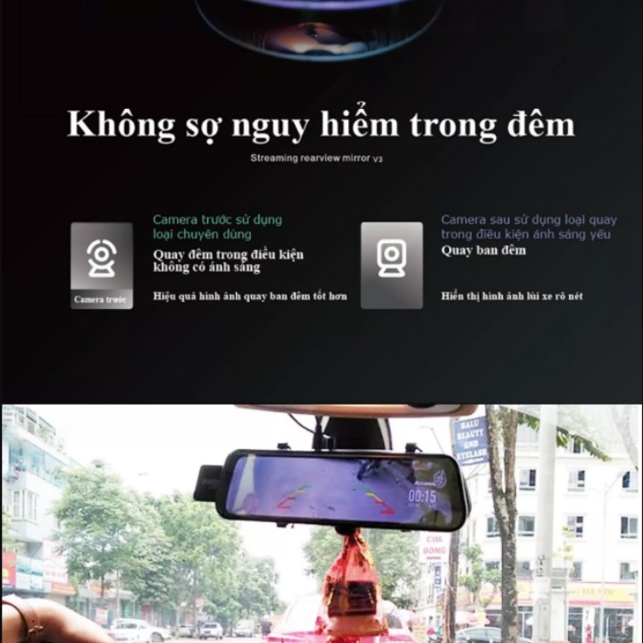 Camera Hành Trình Gương ACUMEN D10+ FullHD 1080P Ghi hình trước sau, Màn hình Cảm Ứng 9.66INCH, Góc Rộng 170 Độ