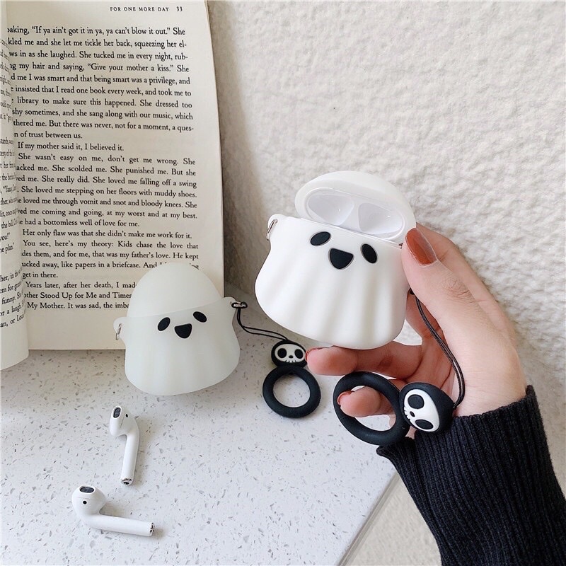 ⚡Tặng kèm móc tay⚡ Case bao airpod silicon 1 2 3 Pro Con Ma - Vỏ bọc đựng tai nghe không dây...Airpods Ghost