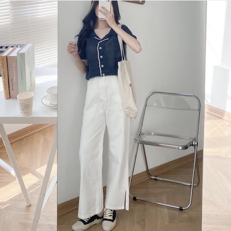 Quần jean nữ suông xẻ ống 3 size SML Pumi