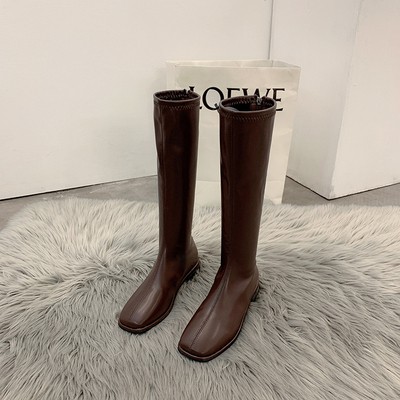Boots dạ cao cổ mũi vuông khóa sau ulzzang