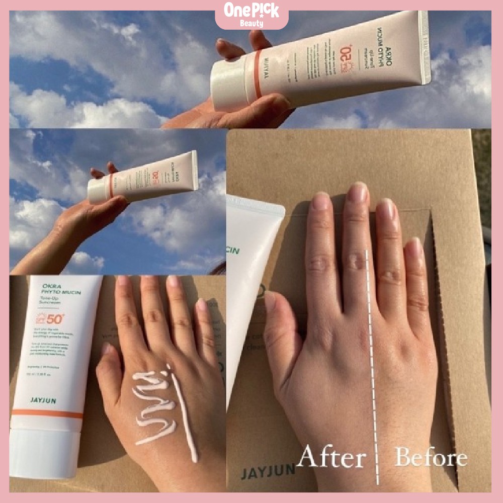 Kem chống nắng Jayjun Okra Phyto Tone-Up chống tia UV với SPF 50+, làm dịu, nâng tông và dưỡng ẩm không gây bết dính, bóng nhờn với thành phần hoàn toàn lành tính cho da nhạy cảm [JAYJUN OKRA PHYTO TONE-UP SUN CREAM 100ML]