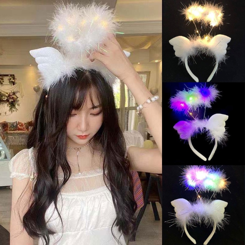 Sha Angel Halo Headband LED Hair Band Flashing Light Headband Hair Hoop Light Up Mũ Led Feather Head
