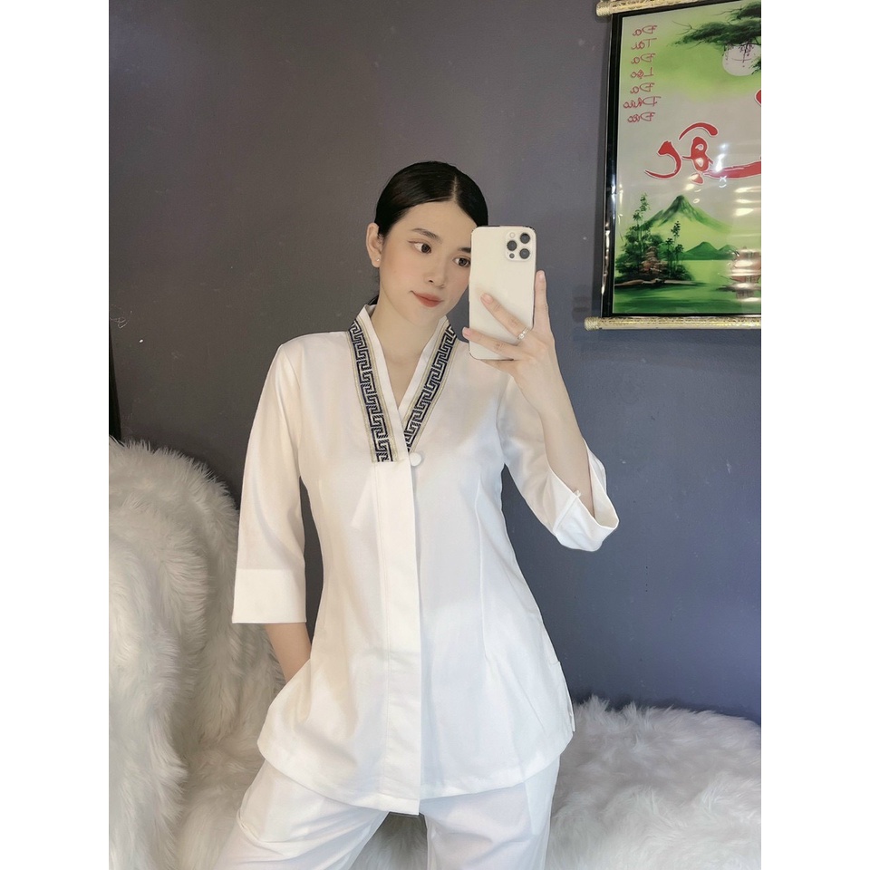 Đồ Lam Đi Chùa # Bộ Lụa Hàn sen 1 nút# Quần Áo Nữ Cao Cấp