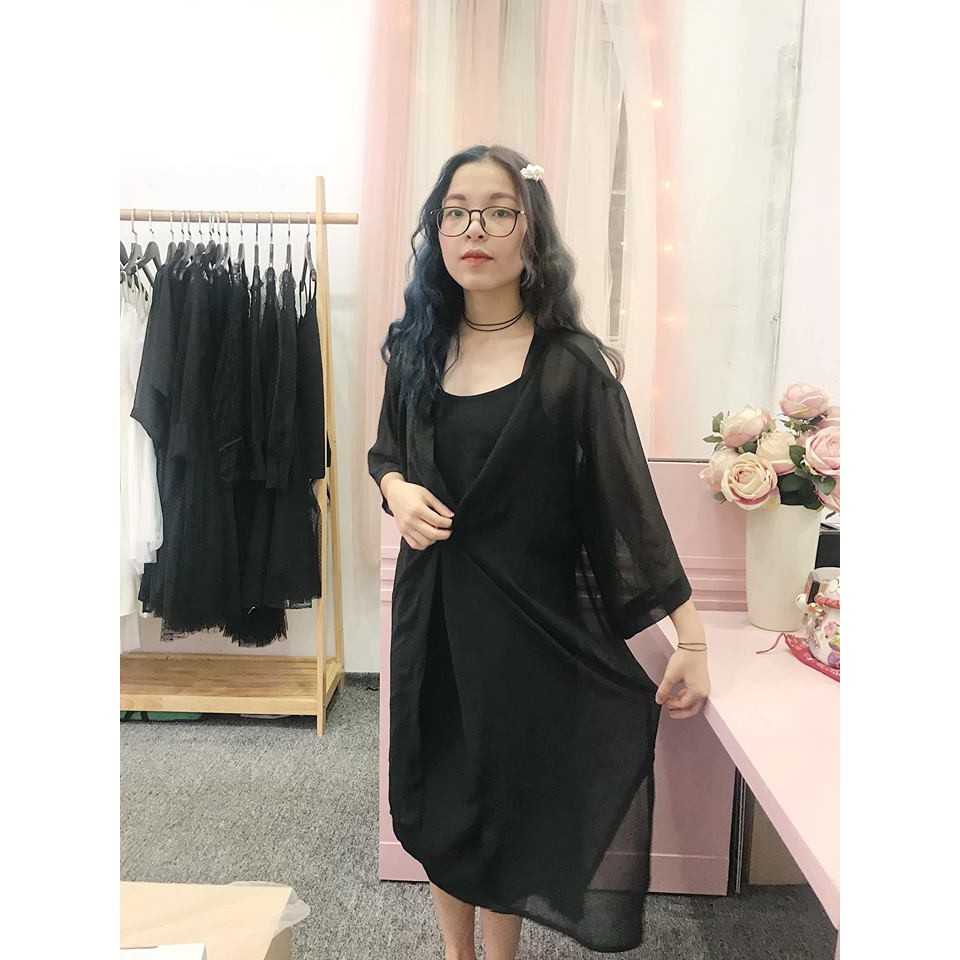 Áo Nữ Đi Biển Kimono Basic CaoCaobycaochen 2 Màu Đen Trắng Có Bigsize