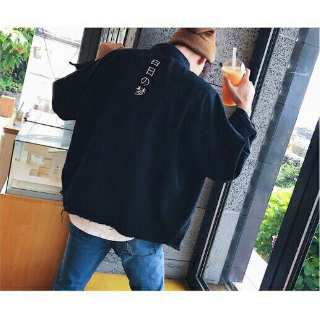 [VIP] Áo khoác jean nam nữ màu đen form rộng Japan Inspiration Text cao cấp loại 2