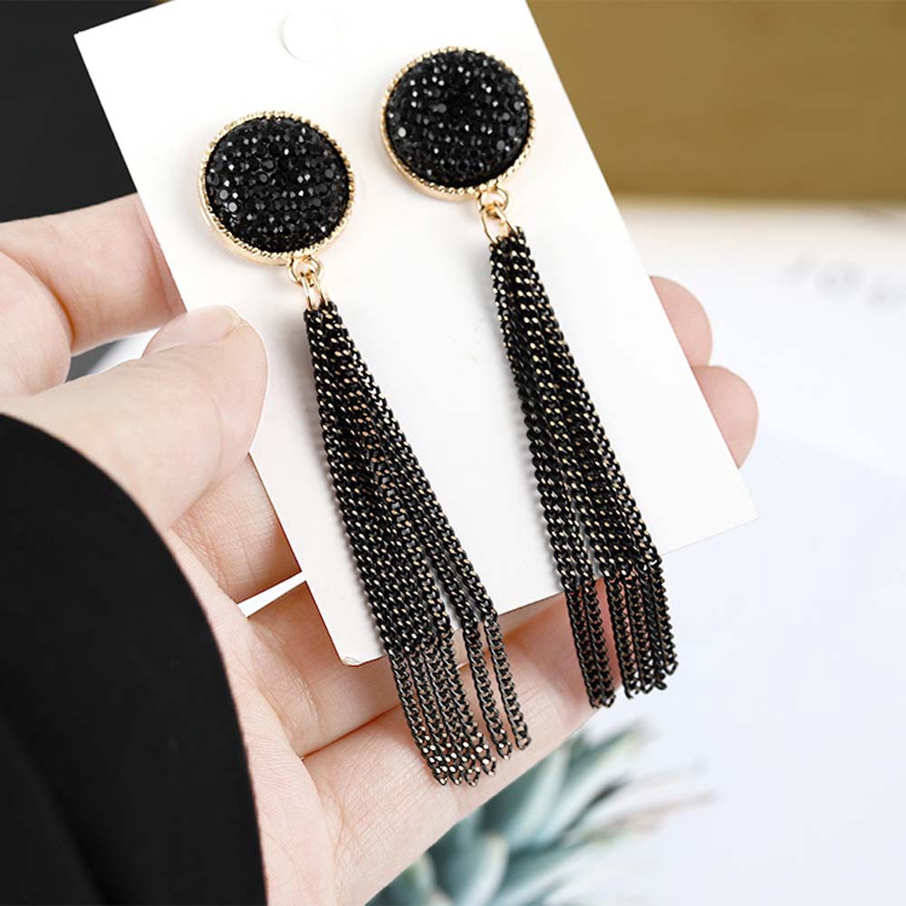 Đôi Khuyên Tai Tua Rua Dáng Dài Màu Đen Thời Trang Cho Phụ Nữ