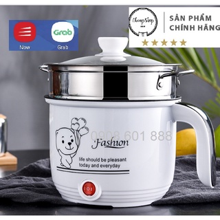 Ca Nấu Mì, Nấu Cơm Đa Năng Có Tay Cầm 1,8L - Nồi Lẩu Điện Mini Kèm Giá Hấp Inox