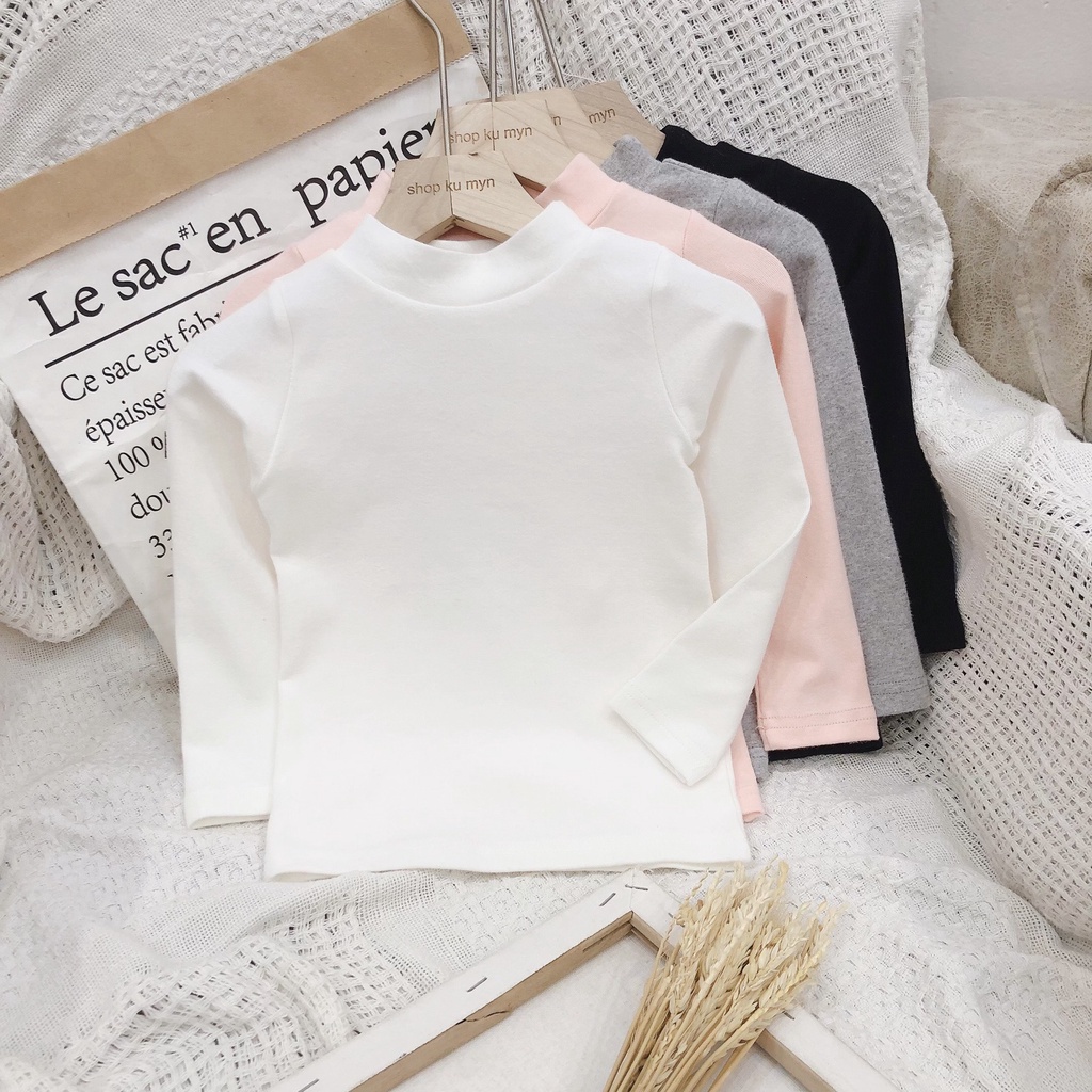 Áo dài tay cho bé, áo giữ nhiệt cổ 3 phân cho bé trai và bé gái mặc thu đông chất cotton nỉ dày dặn Mango 002 2021