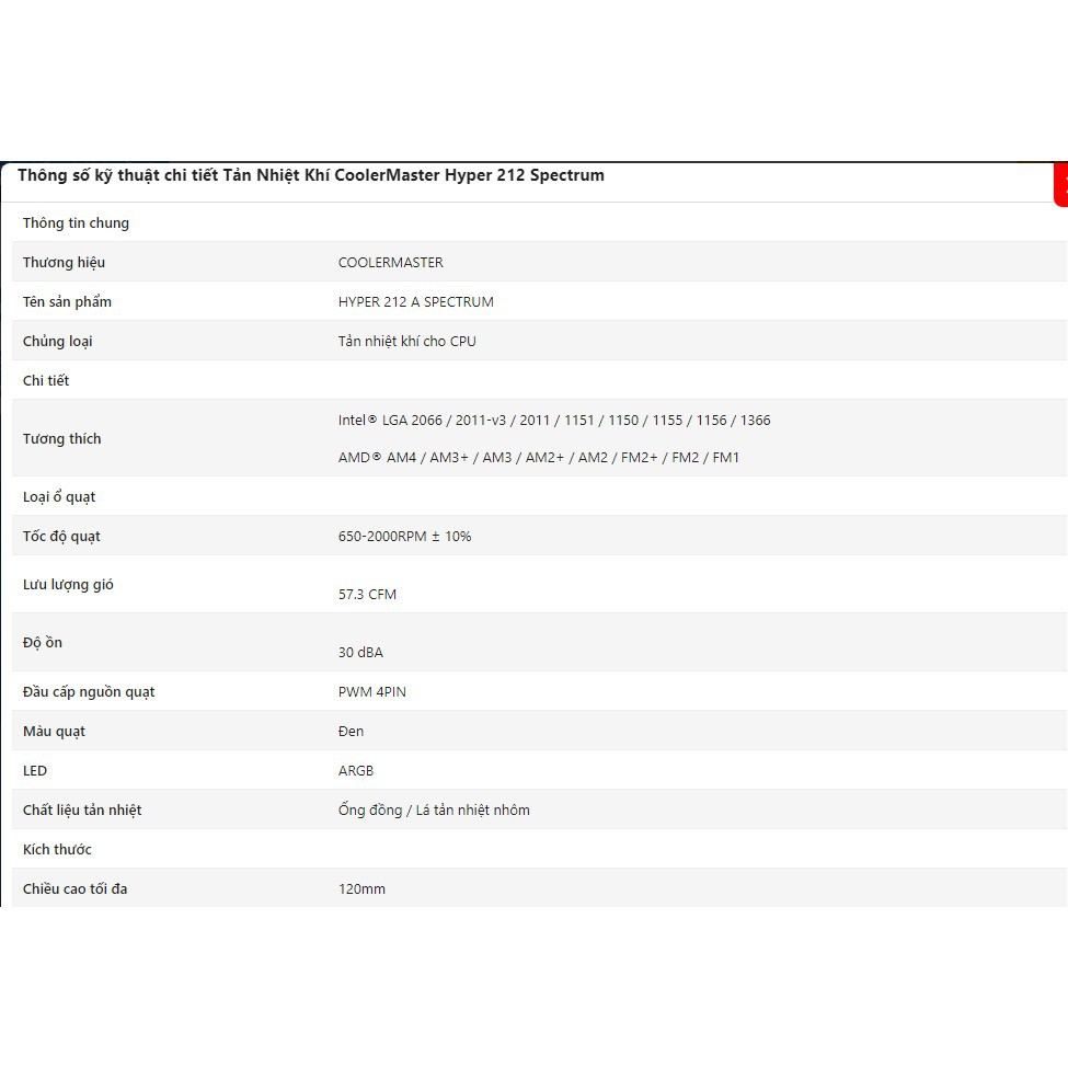Tản Nhiệt Khí CoolerMaster Hyper 212 Spectrum
