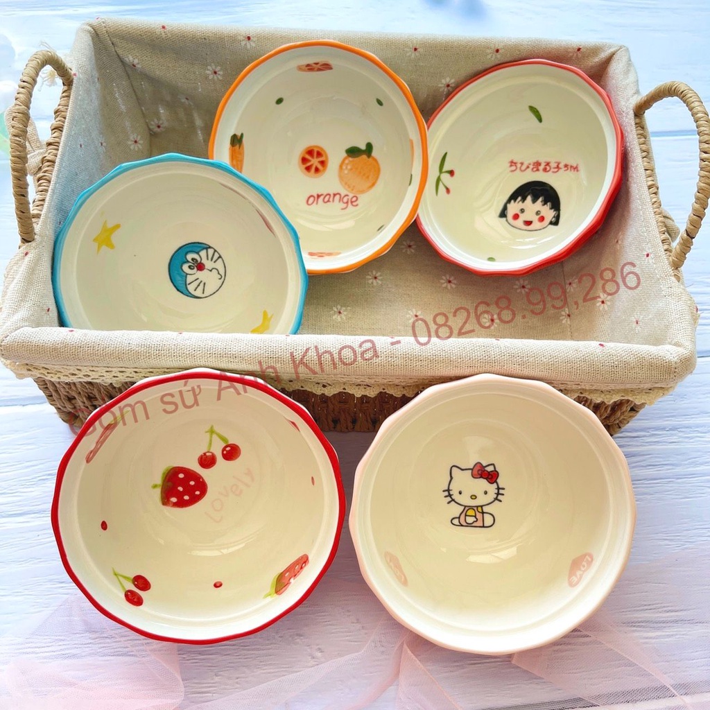 Chén Dĩa Sứ Bát Ăn Cơm Đĩa Sứ Decor bát cơm lượn size nhỡ đựng đồ ăn xinh yêu