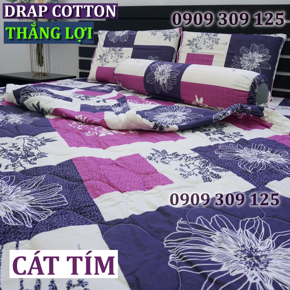 bộ drap (4 món) cotton Thắng Lợi, ga giường cao cấp mẫu cát tím