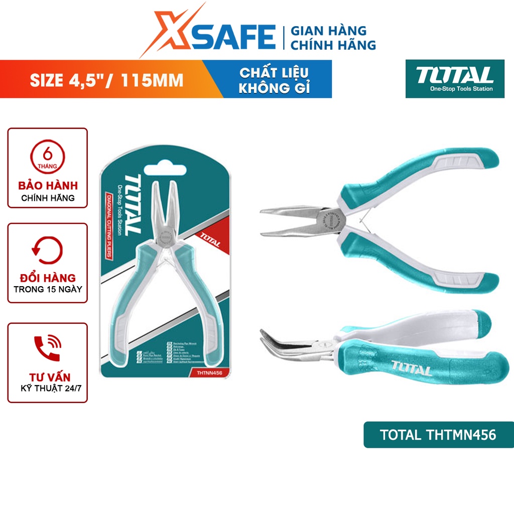 Kềm mũi cong mini TOTAL THTMN456 Kìm mũi cong kích thước 4,5&quot;/ 115mm thép CR-V, tay cầm cách điện, bọc cao su
