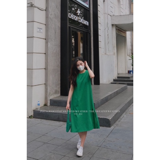 Váy suông ba lỗ xẻ đùi ulzzang che khuyết điểm chất thô đũi (Ảnh thật)