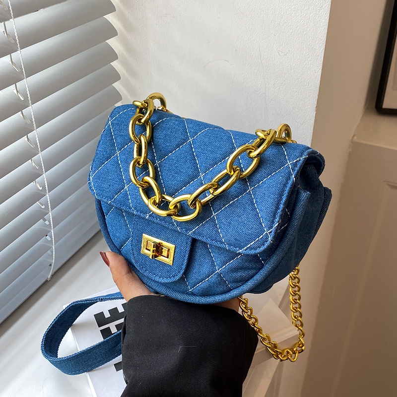 Túi Đeo Chéo Vải denim Phối Dây Xích Phong Cách Hàn Quốc Thời Trang Dành Cho Nữ
