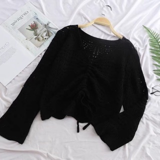 Áo len lỗ rút dây ngực