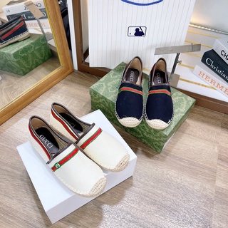 Giày slip on guci đế cói viền kẻ ngang fullbox