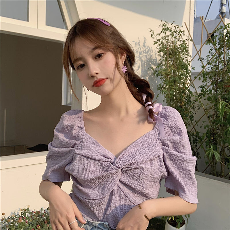 Áo Kiểu Hàn Quốc Cổ V Xếp Ly Thời Trang Mùa Hè 2020 Cho Nữ