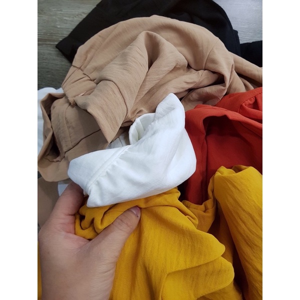 Áo kiểu nữ croptop tay dài chất đũi cotton có dây kéo bên hông