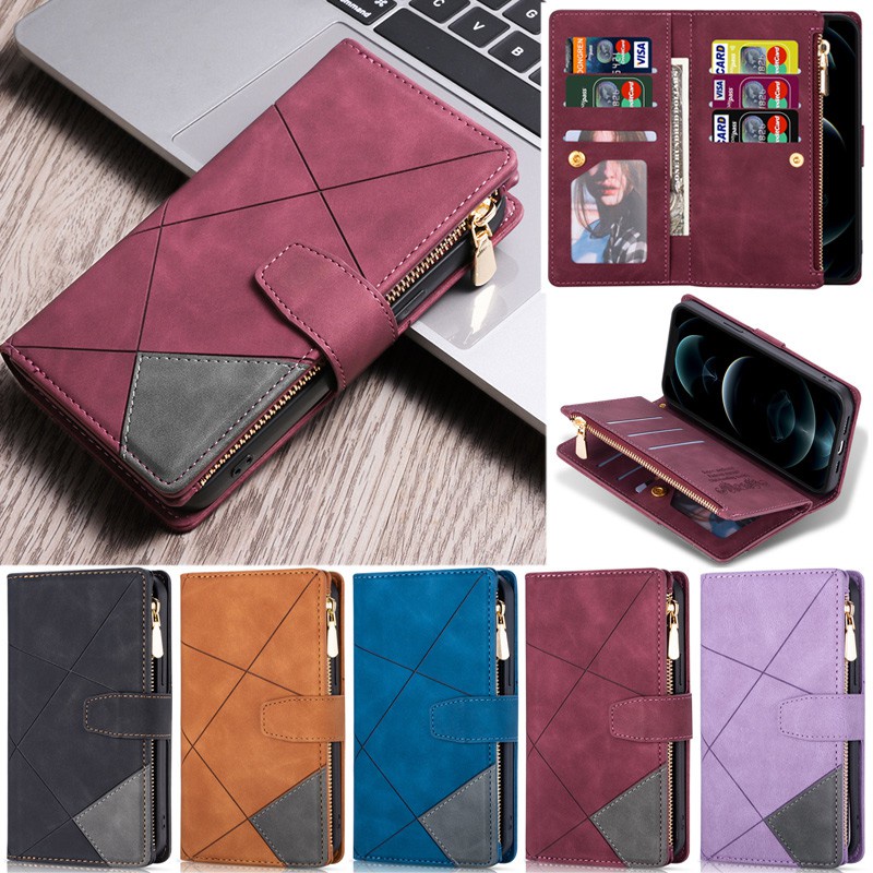 Ốp Điện Thoại Da PU Mềm Kiểu Ví Đế Lật Có Khóa Kéo Cho Samsung Galaxy S10 Plus S9 Plus S8 Plus Edge E7 S10E Note 9