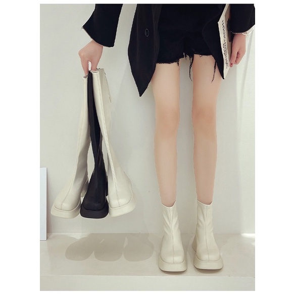 Boots nữ cổ ngắn và cổ cao dưới đầu gối đế dày cao 5cm da mềm ôm chân