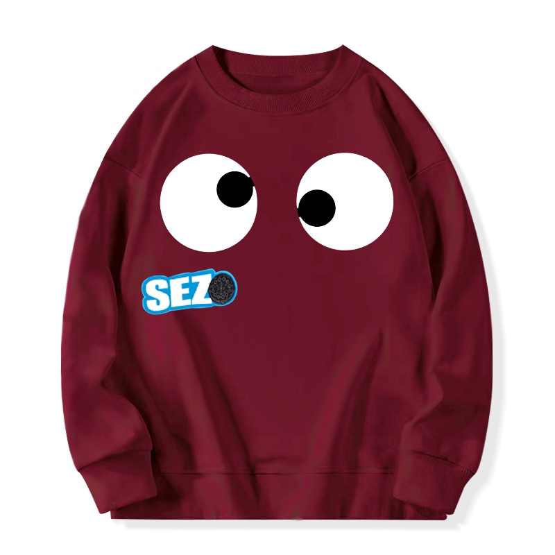 SELVZE Áo sweater tay dài cổ tròn dáng rộng vải cotton in họa tiết thời trang cao cấp