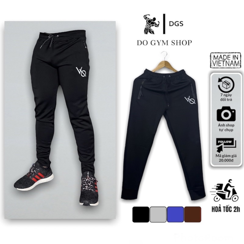 Quần tập gym nam dài DO GYM SHOP logo thêu, thun poly 4 chiều thoáng mát