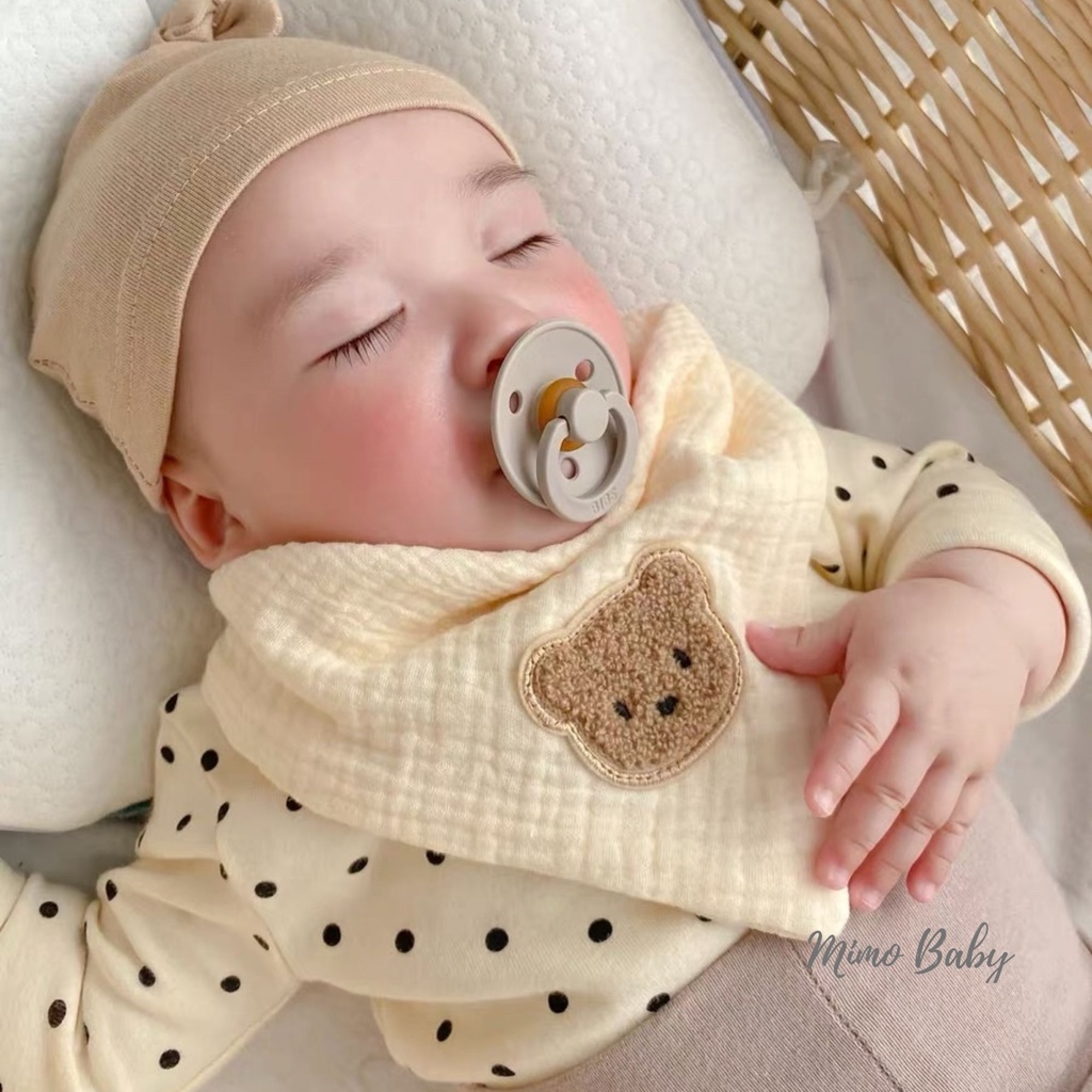 Yếm xô đính gấu, yếm xô tam giác mềm mại thấm hút tốt cho bé YC12 Mimo Baby