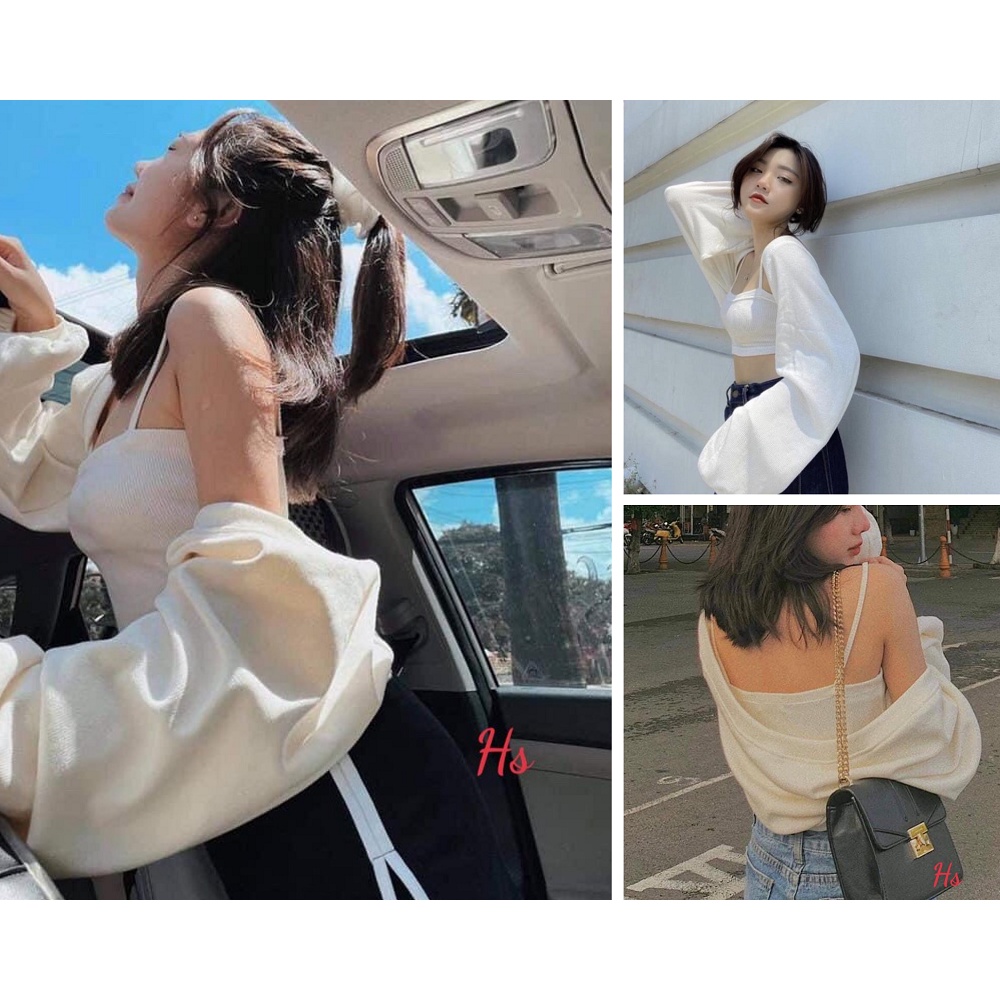 Bộ Áo Khoác Cánh Dơi Áo Quây Nữ Cao Cấp, Set Áo Dài Tay Kèm Áo 2 Dây Trắng Nữ Cao Cấp