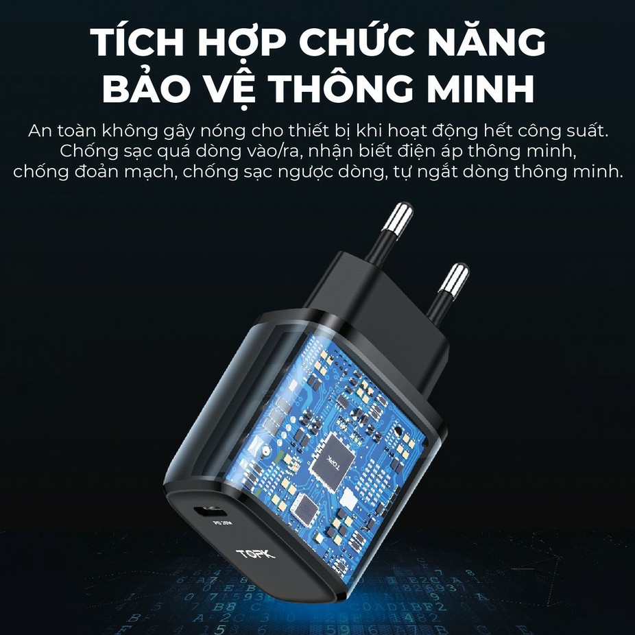 ★Chính hãng★ Củ sạc nhanh TopK B210P - B110P Sạc nhanh PD QC 3.0 20W Cổng Type C cho iphone, samsung, xiaomi, xiaomi