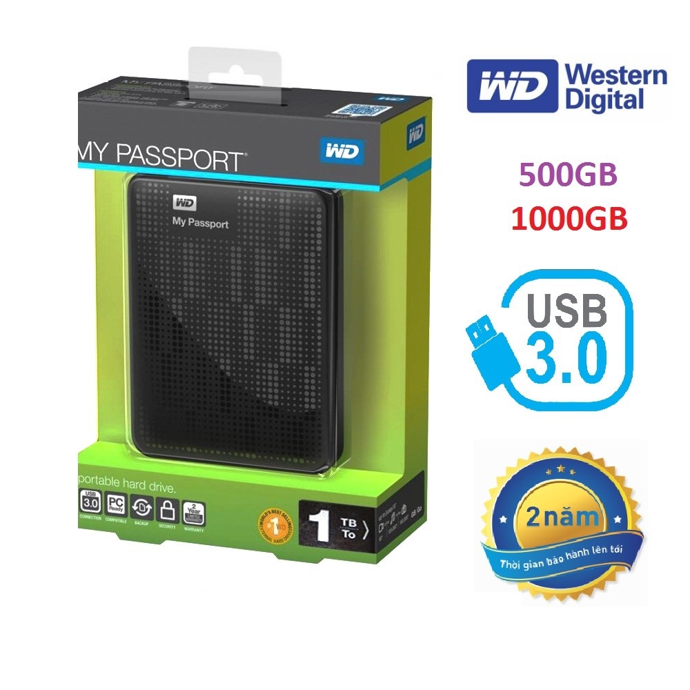 Ổ cứng di động 1TB Western My Passport USB 3.0 - WD My Passport  500Gb - Bảo Hành 24 Tháng