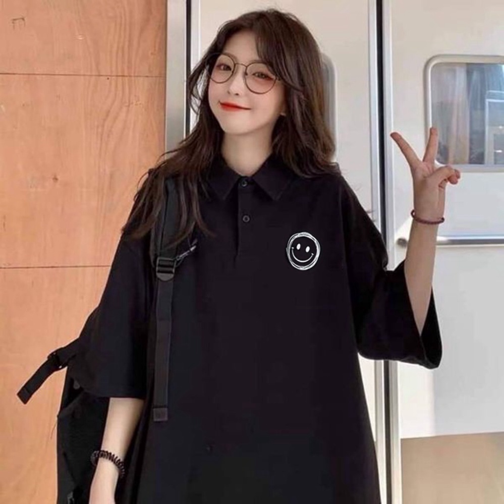 Áo phông,áo thun unisex có cổ in hình mặc cười phong cách hàn quốc nam nữ mặc cực chất.