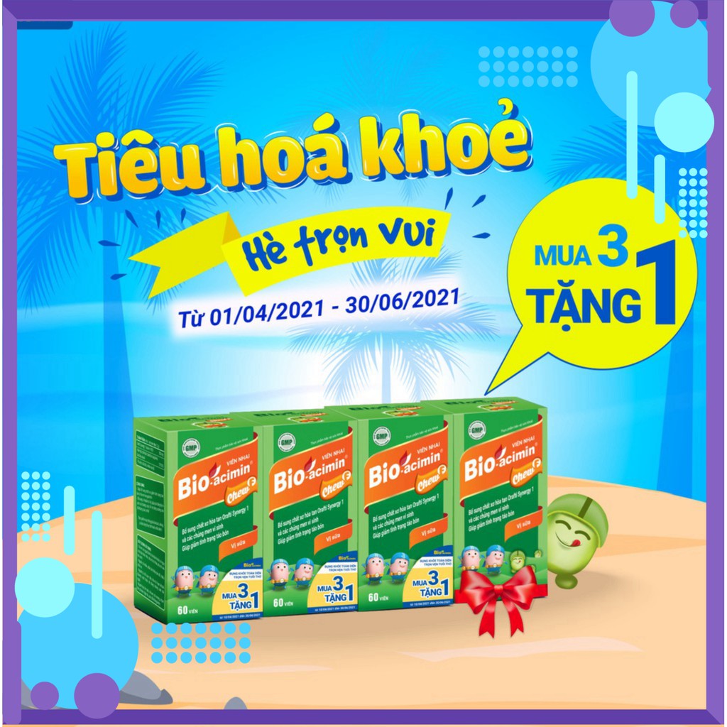 [Mua 3 tặng 1] Thực phẩm bảo vệ sức khỏe viên nhai Bio-acimin Chew F (Hộp 60 viên)